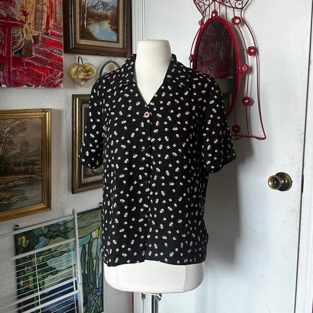 handmade brown floral black button up shirt